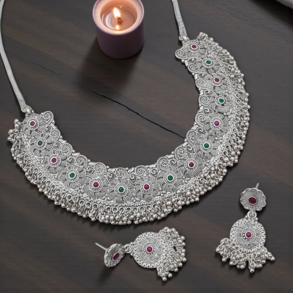 Antique Spiral Stone Oxidized Choker Set