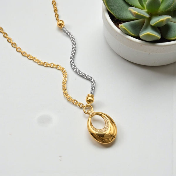 Dual-Tone Crescent Charm Chain Pendant