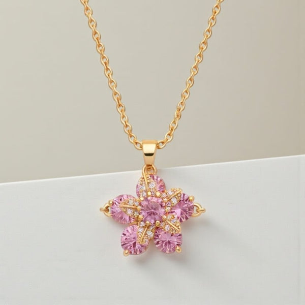 Pink Crystal Flower Chain Pendant