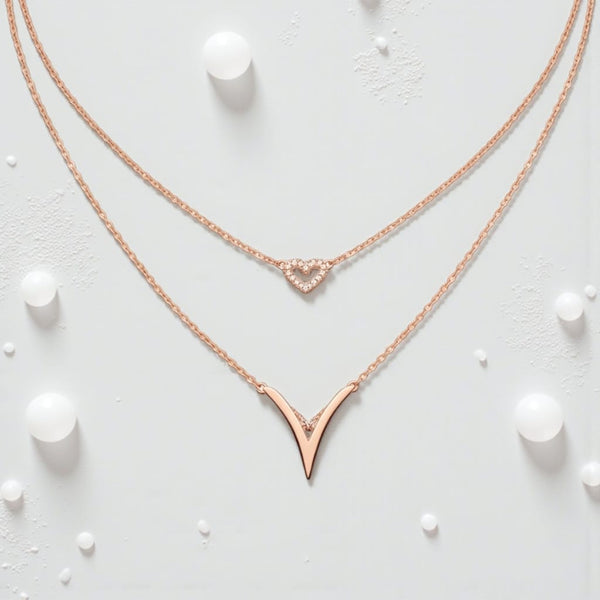 Heart & V Layered Chain Pendant