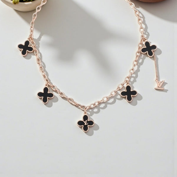 Black Flower Charm Chain Pendant